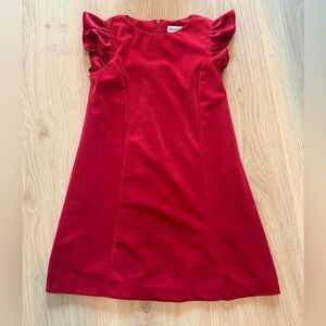 Girls red velvet ruffle sleeve dress size 10